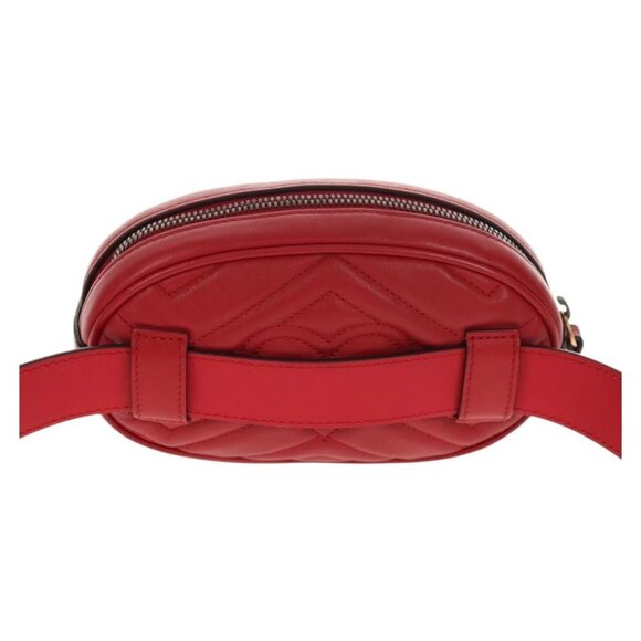 GUCCI GG Marmont Waist Bag Leather Red Gold 476434 Auth 146076V - Picture 3 of 16